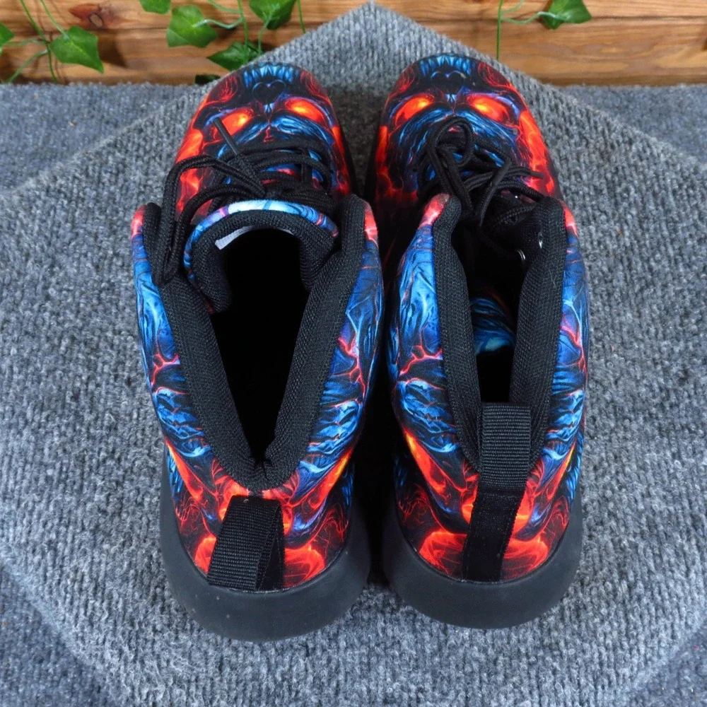 Unbranded Skull Fire Graphic Mens High Top Sneakers Size 41 Streetwear Red Blue